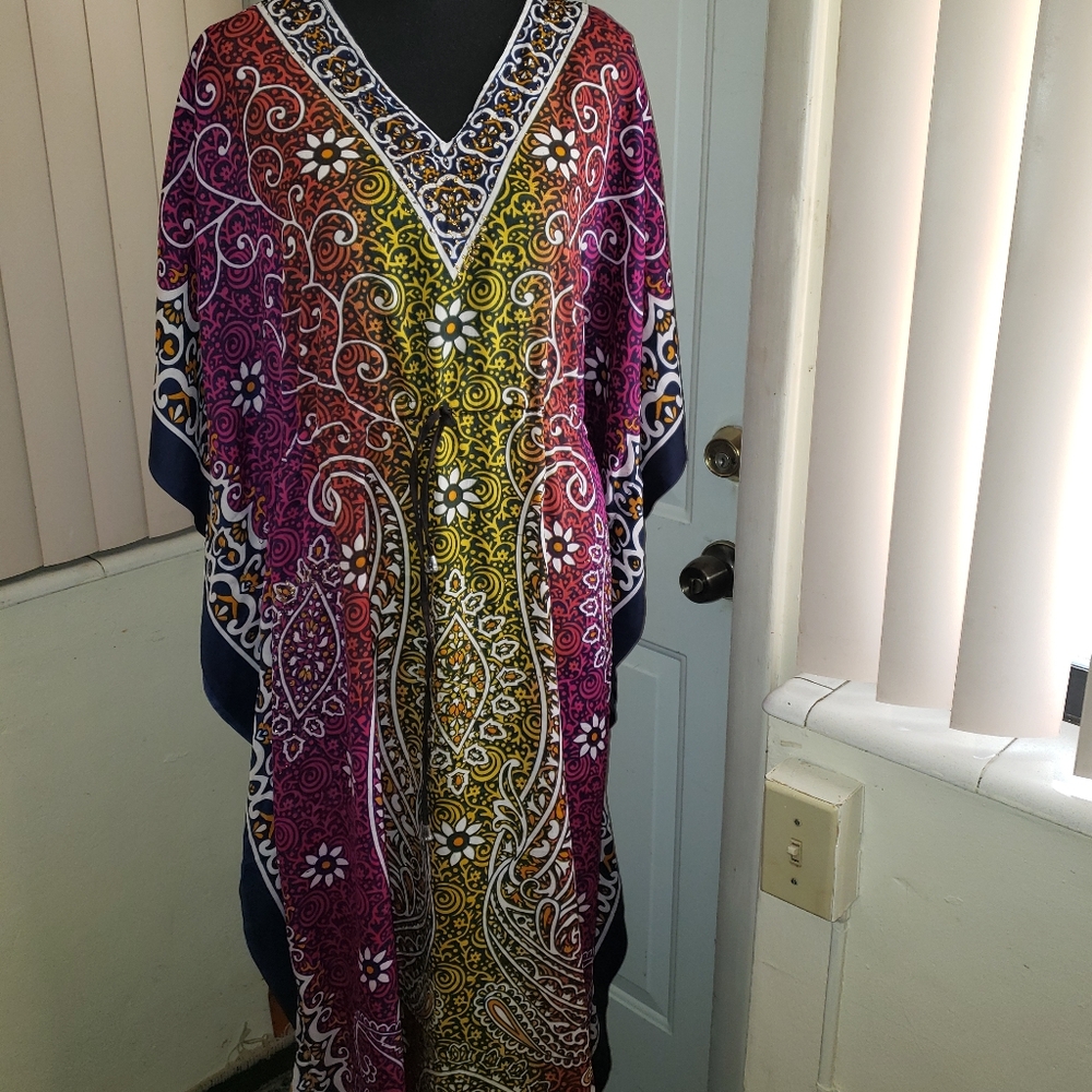 New Multicolored Floral Kaftan Abaya Coverup Dress - Picture 4 of 15